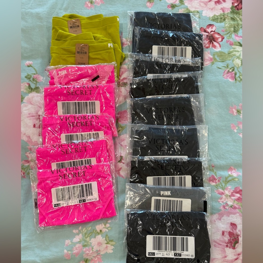 PINK Victoria's Secret Panties - Bright Pink, Black, LOT of 16 NEW with Tag
